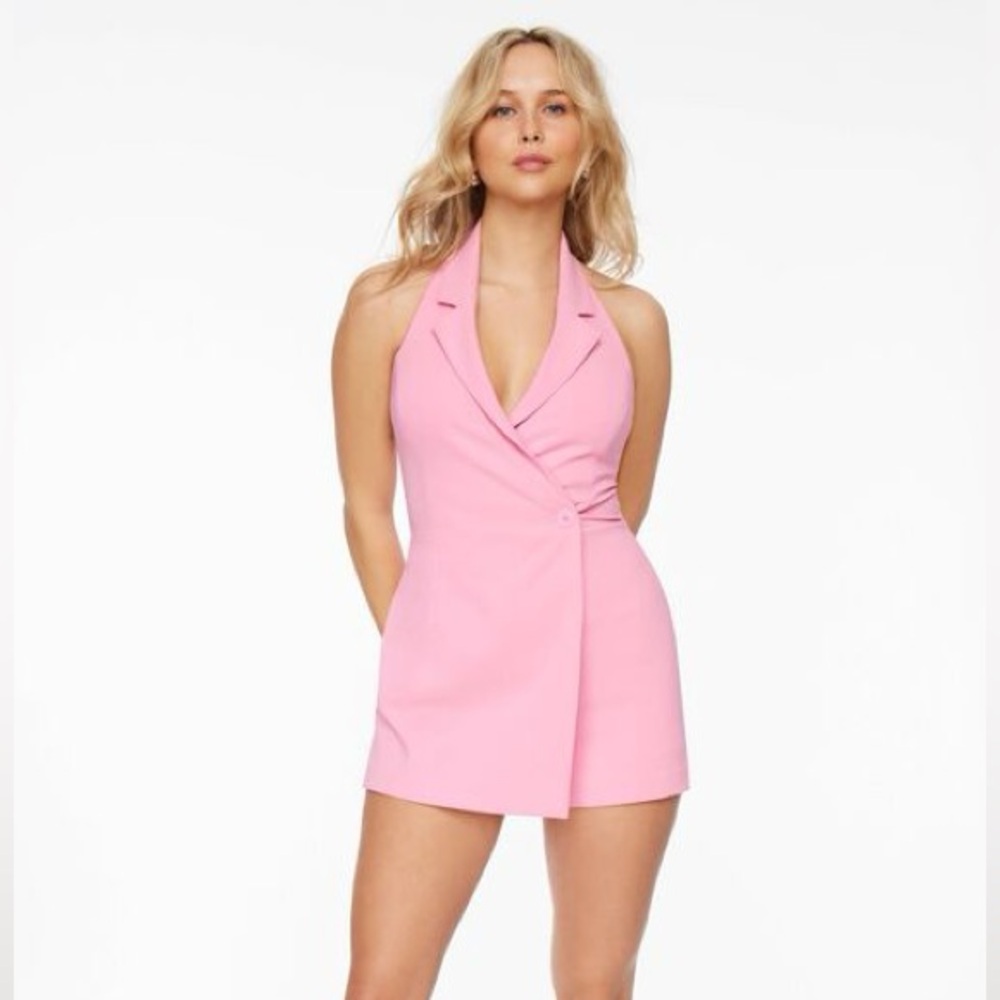 Pink Blazer Halter Romper Dress